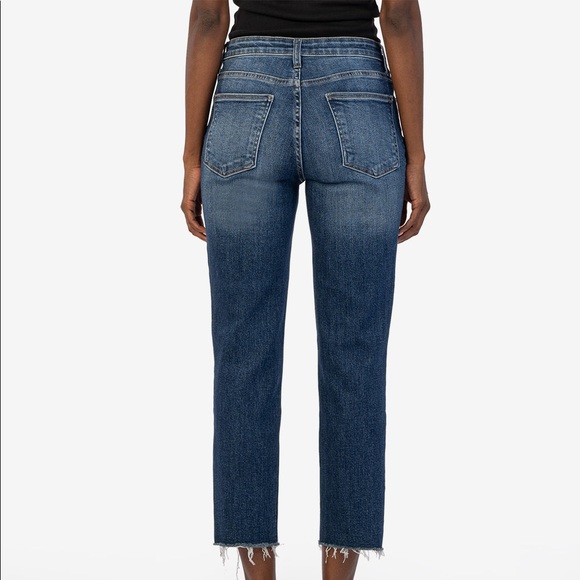 kut rachael fab ab mom jeans in blue and coated brown and jane short in tan - Picture 2 of 6